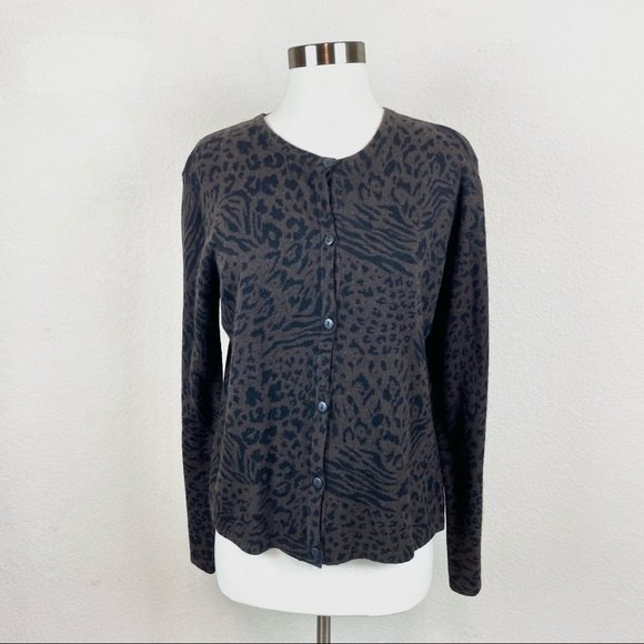 Nina Leonard Jungle Print Cardigan Sweater - Picture 1 of 8